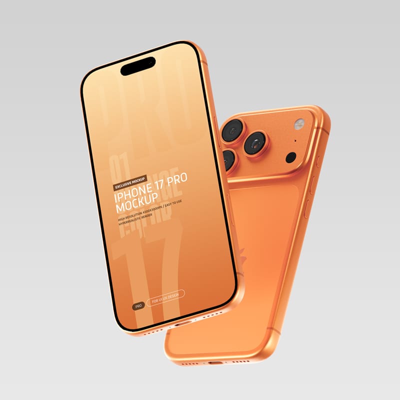 iPhone 17 Pro Mockup Orange Color PSD