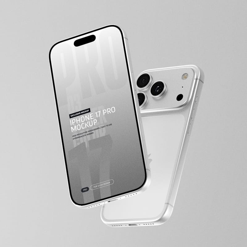 iPhone 17 Pro Mockup Silver Color PSD