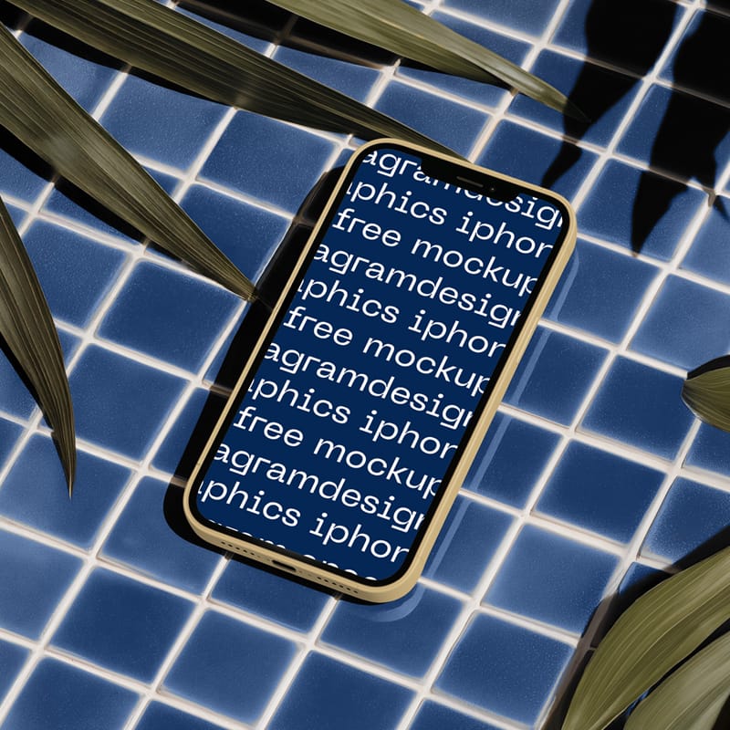 iPhone Mockup Layed on Tiles PSD