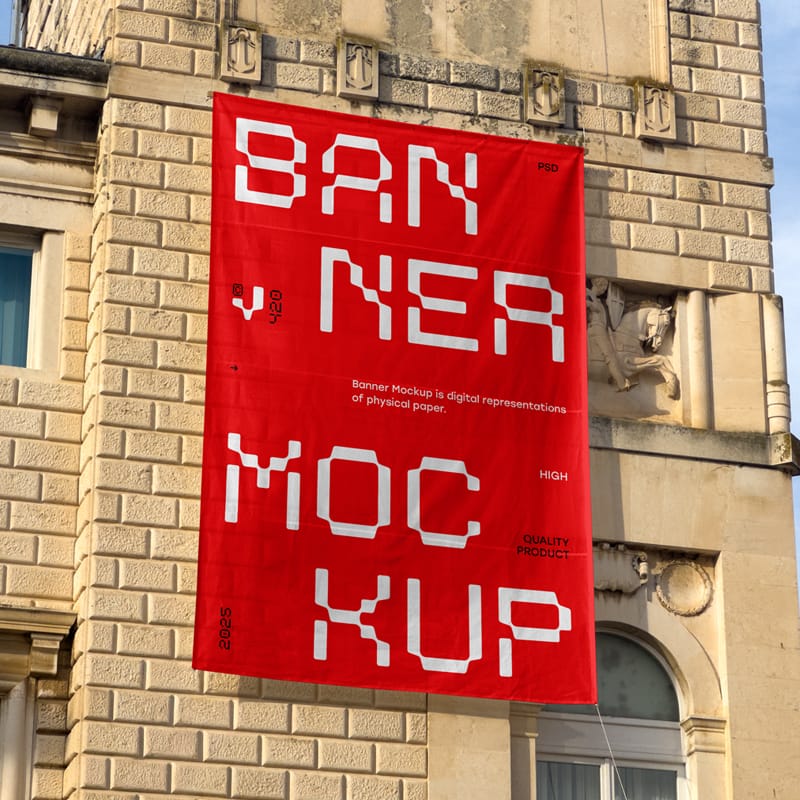 Banner on Old Building Mockup PSD