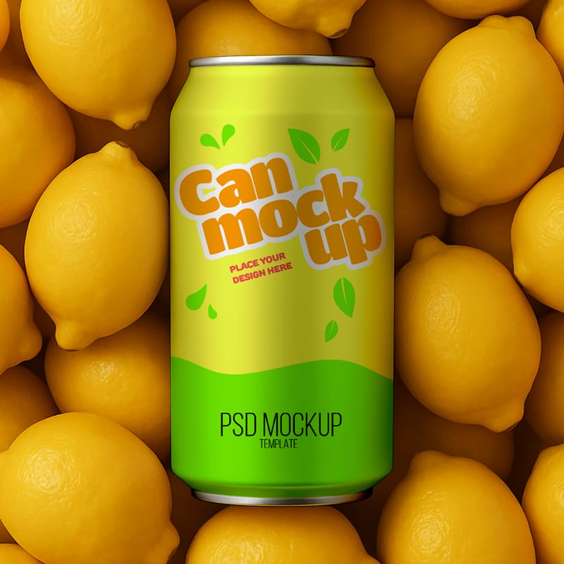 Beverage Aluminum Soda Can Mockup PSD