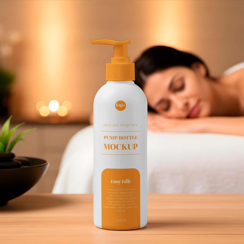 Bottle With Women Mockup PSD