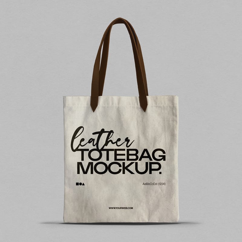 Canvas Tote Bag Mockup with Leather Handles PSD