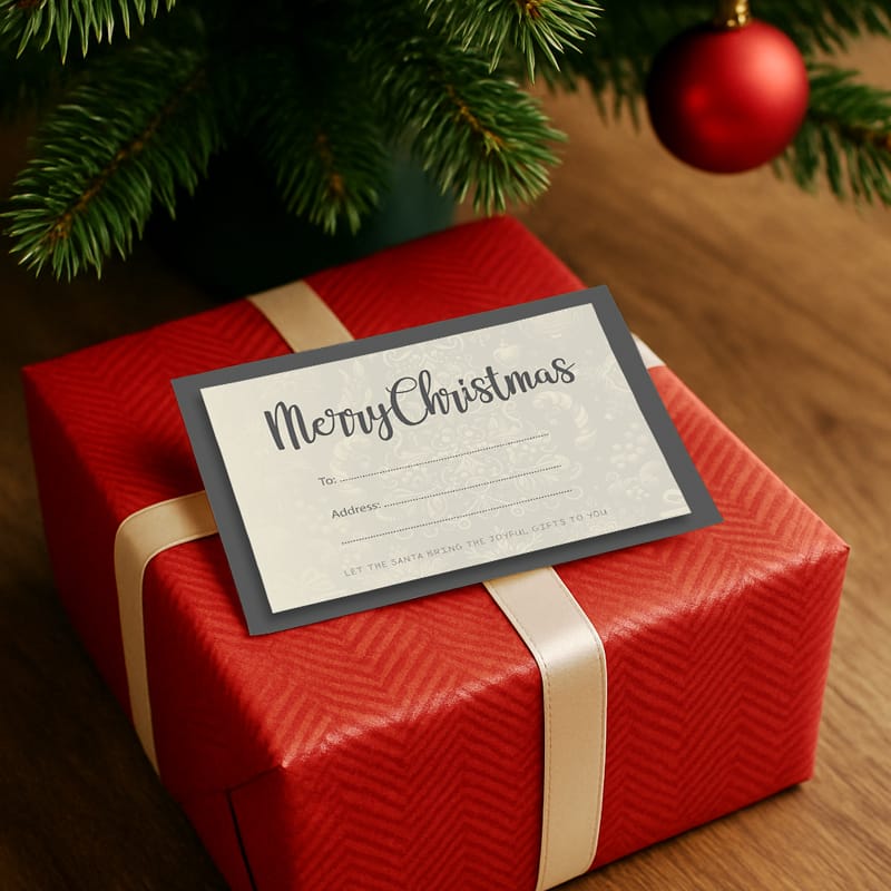 Christmas Gift under Christmas Tree with Gift Card Mockup PSD