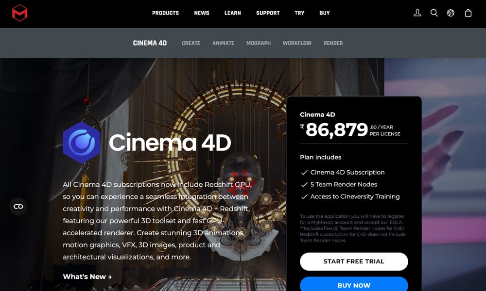 Cinema 4D interface showing viewport with 3D model, MoGraph tools, and animation timeline