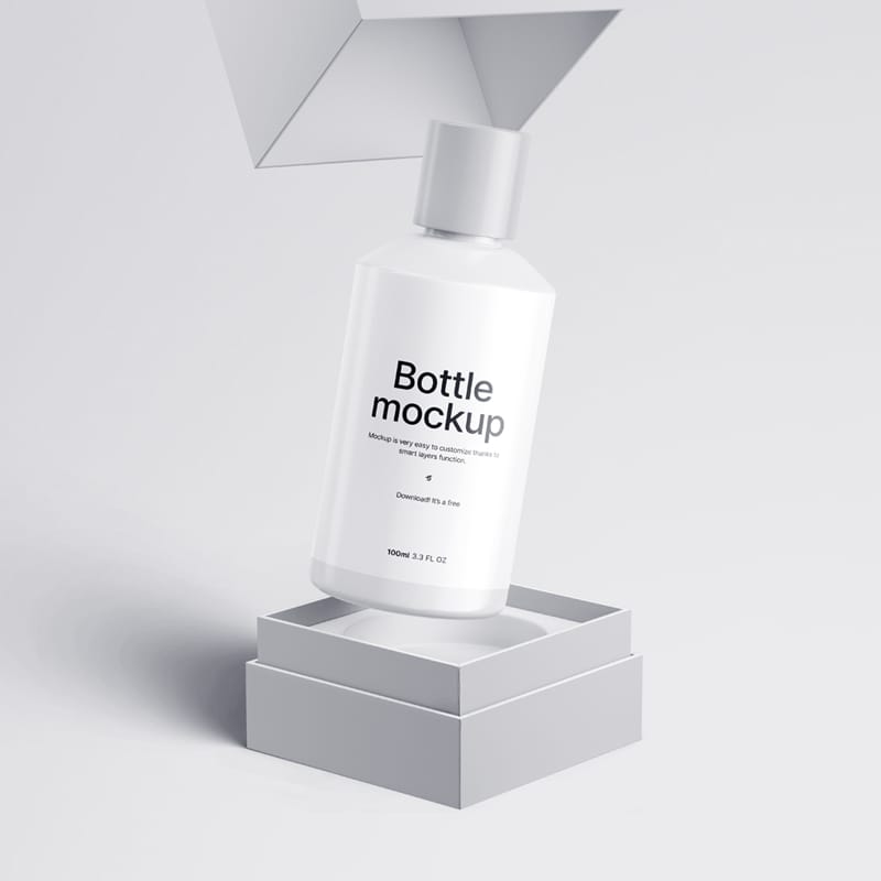 Cometic Bottle and Packaging Box Mockup PSD