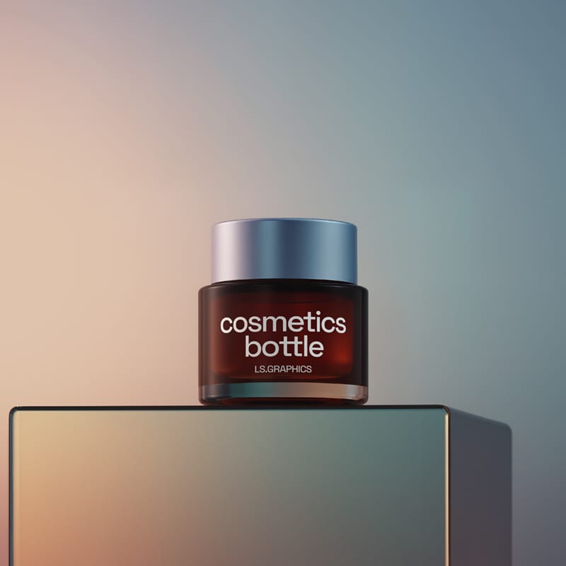 Cosmetics Jar Mockup on Gradient Pedestal PSD