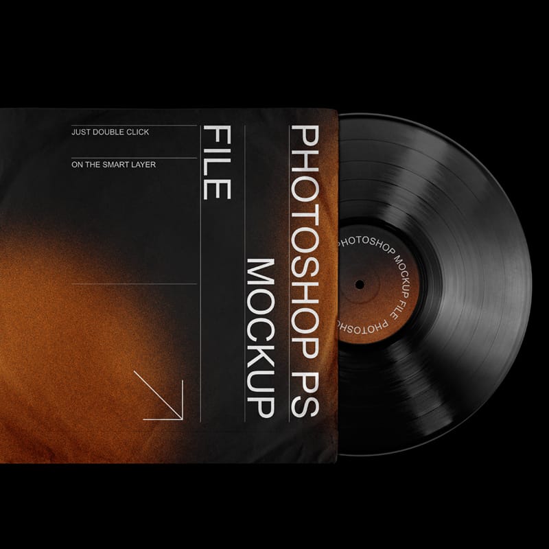 Dark Vinyl Record and Album Cover Mockup PSD
