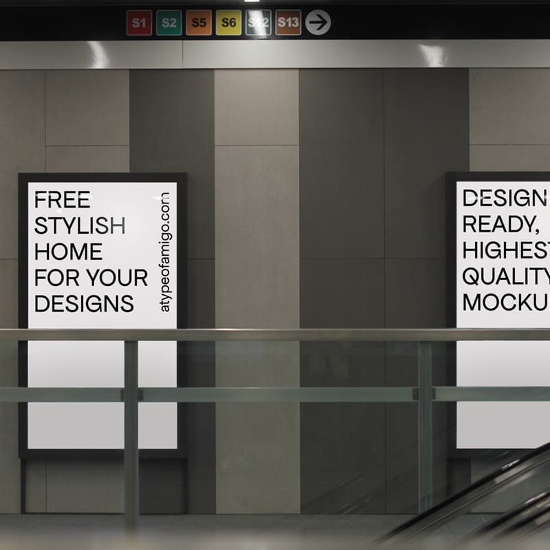 Double Billboard Mockup Inside a Metro Station PSD
