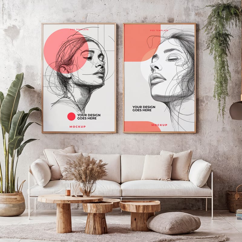 Double Vertical Poster Mockup PSD