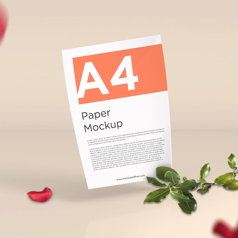 Floating A4 Paper Mockup PSD