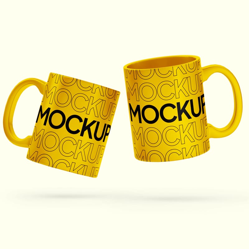 Floating Yellow Coffee Mug Mockup PSD