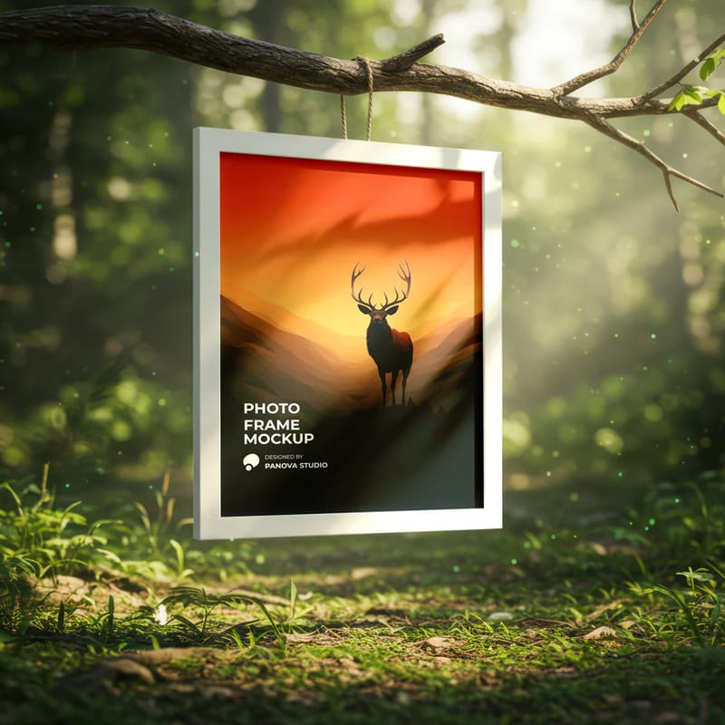 Frame in Forest Clearing Mockup PSD