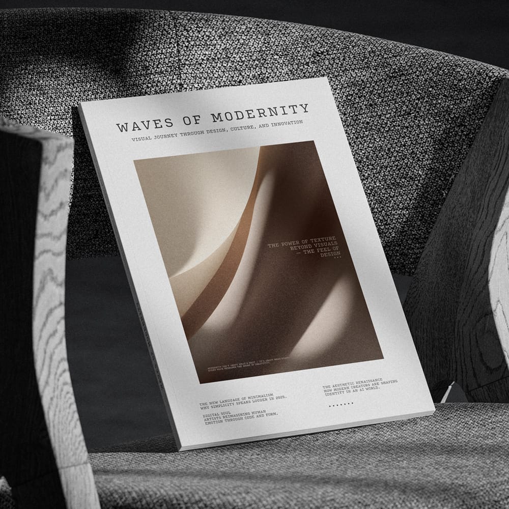 Free A4 Magazine Cover Mockup on Textured Fabric Chair PSD
