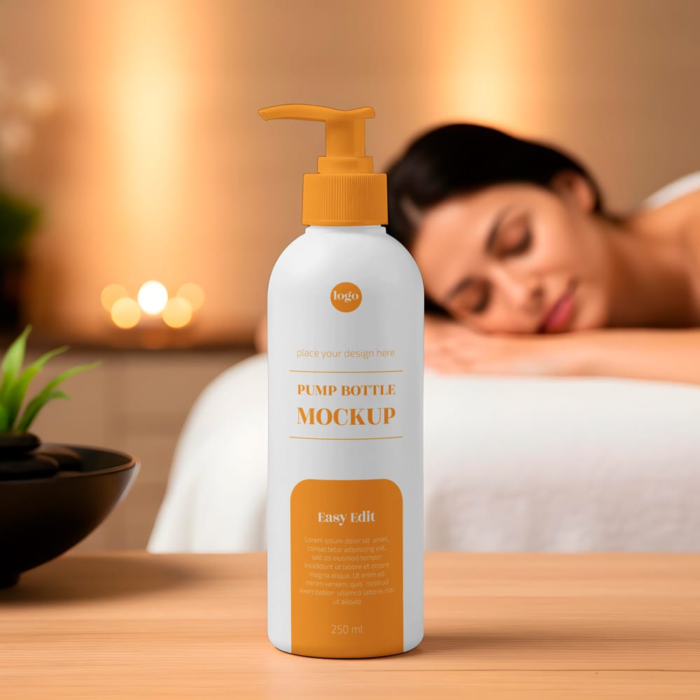 Free Bottle With Women Mockup PSD