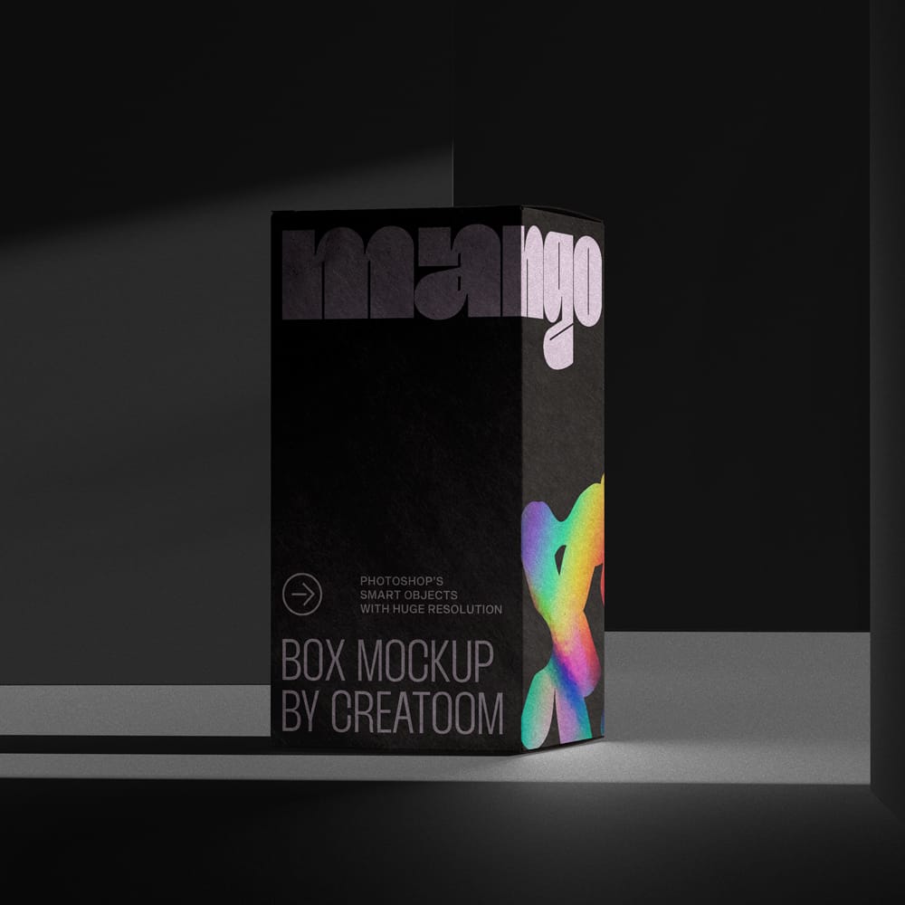 Free Box Mockup With Shadow Overlay V3 Front View PSD