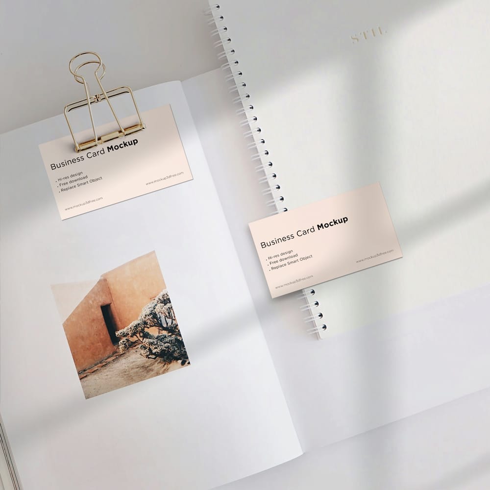 Free Business Card on Notebook Mockup PSD