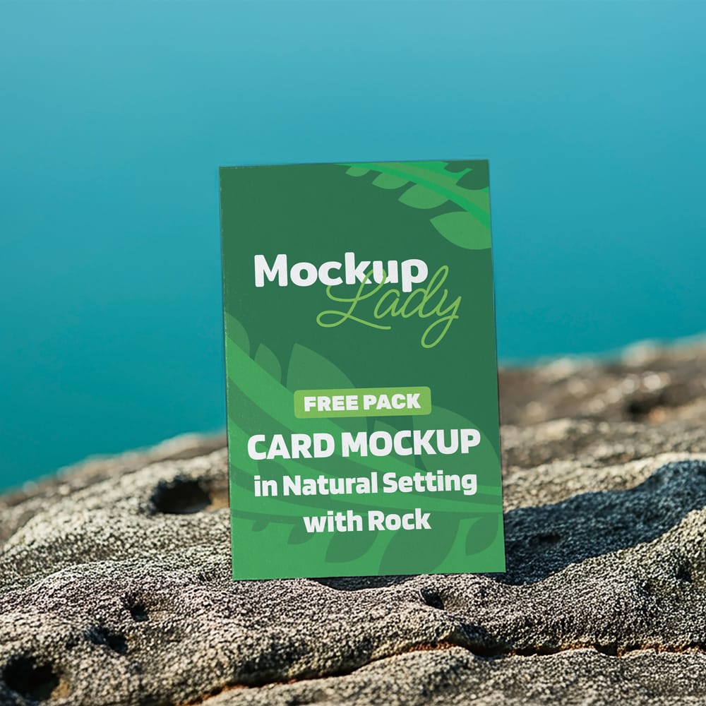 Free Card Mockup in Natural Setting with Rock PSD