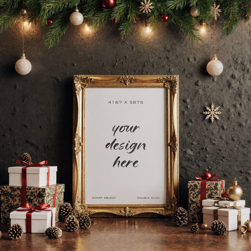 Free Christmas Vintage Frame Mockup PSD