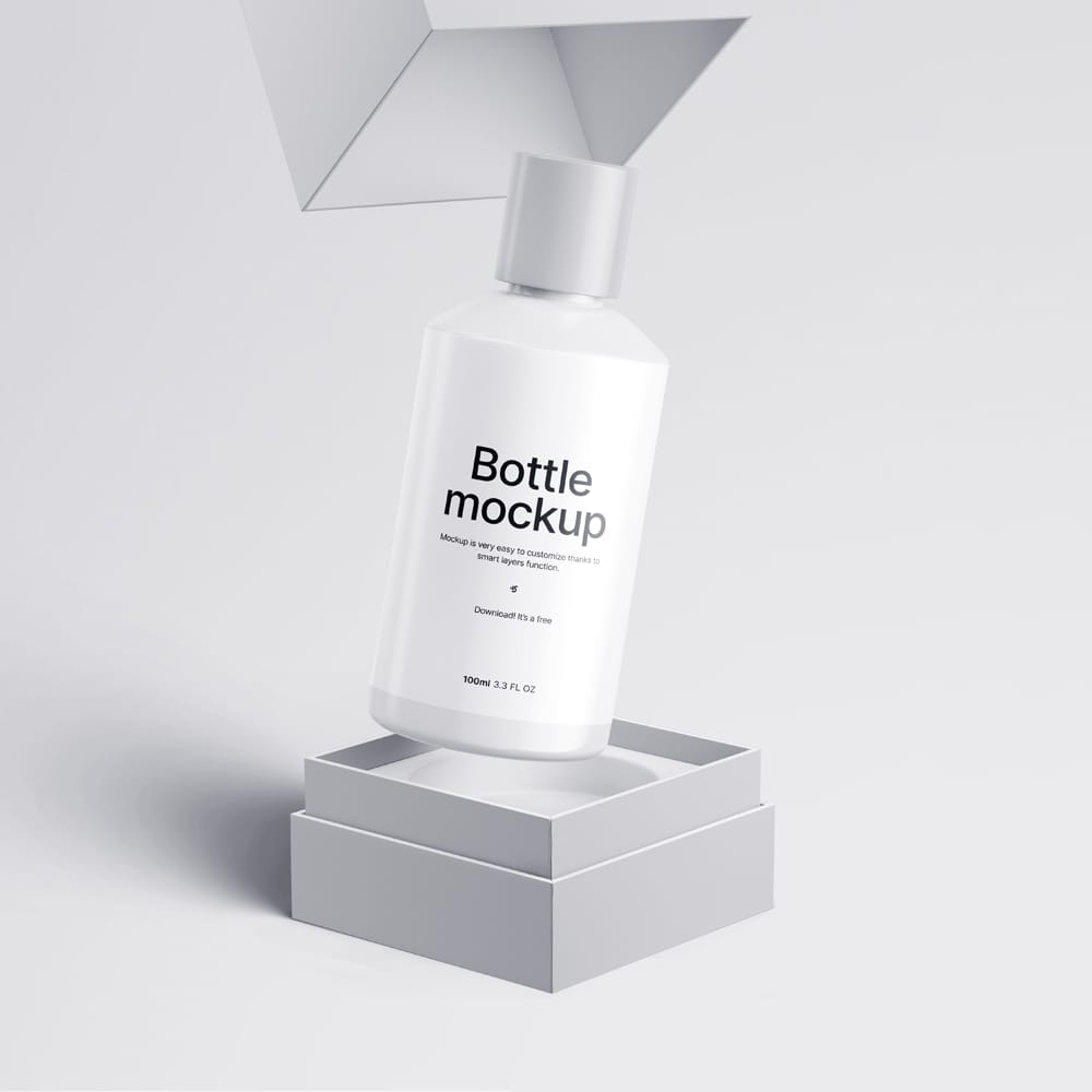 Free Cometic Bottle and Packaging Box Mockup PSD