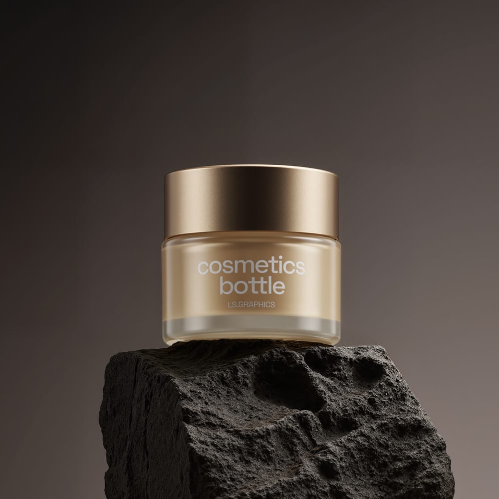 Free Cosmetics Bottle Mockup on Textured Rock Surface PSD
