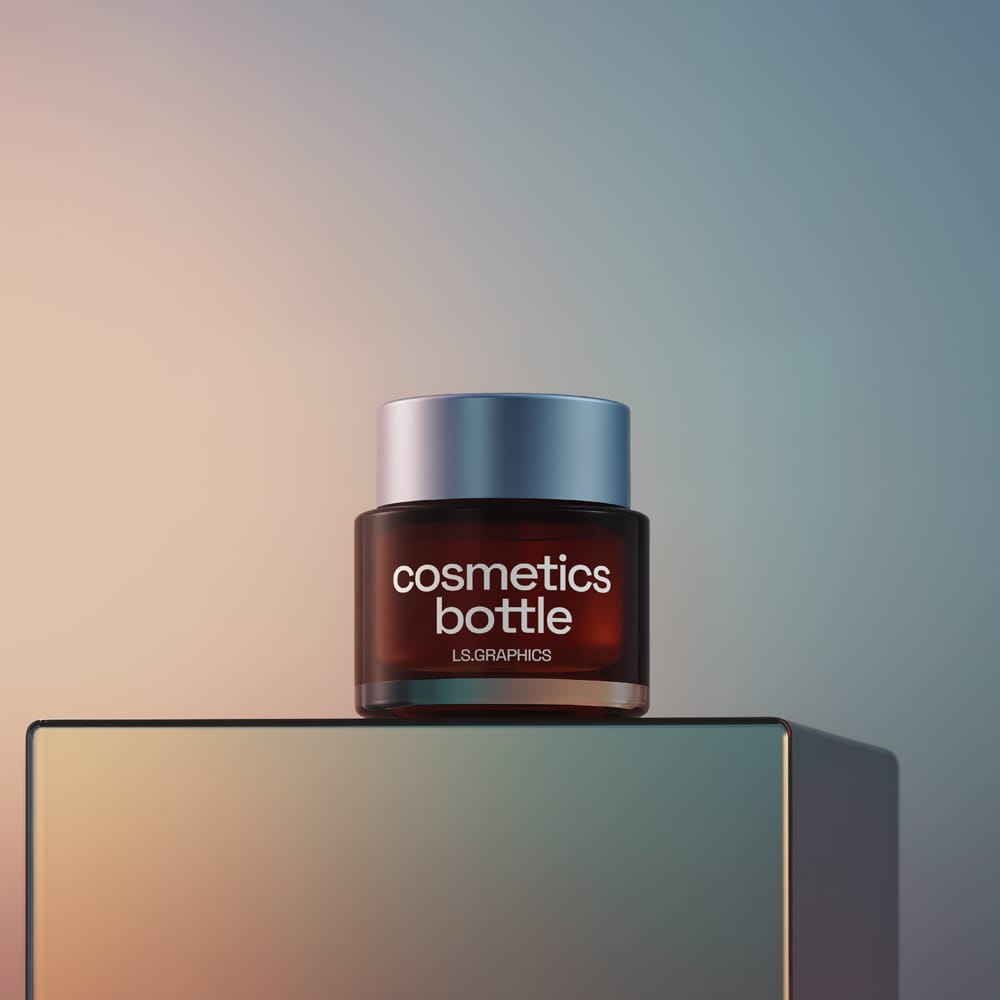 Free Cosmetics Jar Mockup on Gradient Pedestal PSD