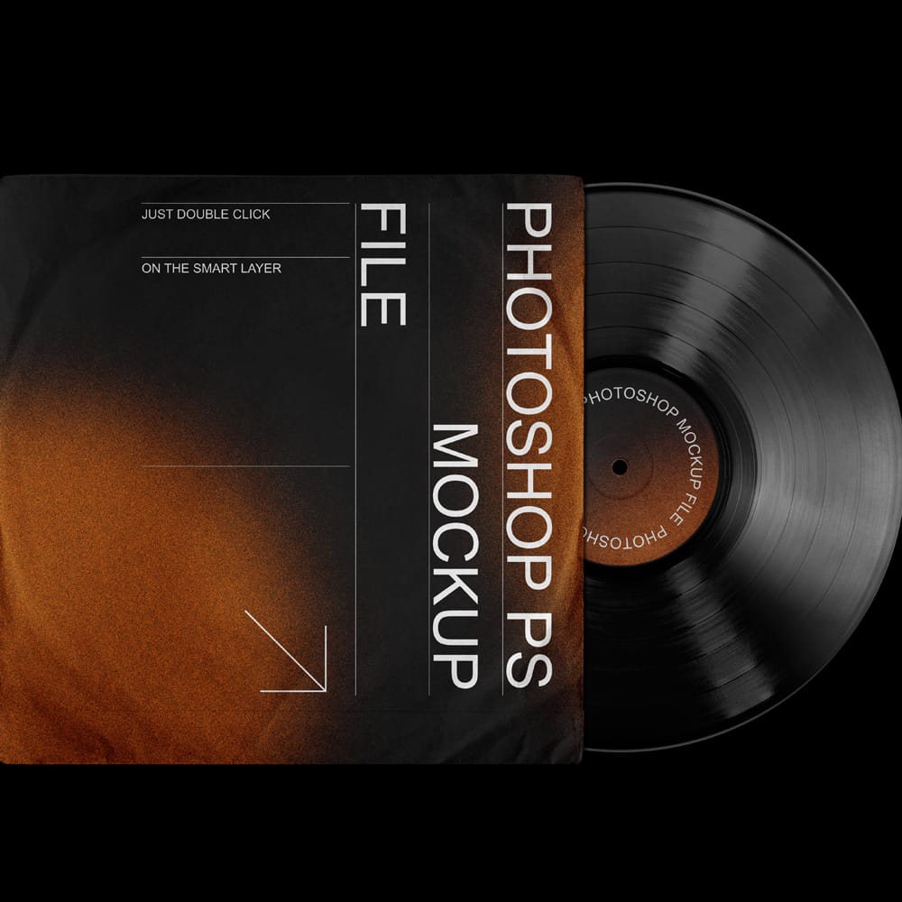 Free Dark Vinyl Record and Album Cover Mockup PSD