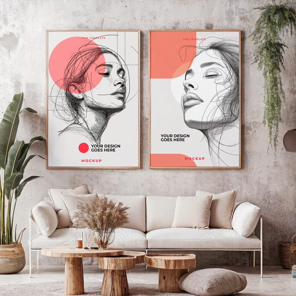 Free Double Vertical Poster Mockup PSD