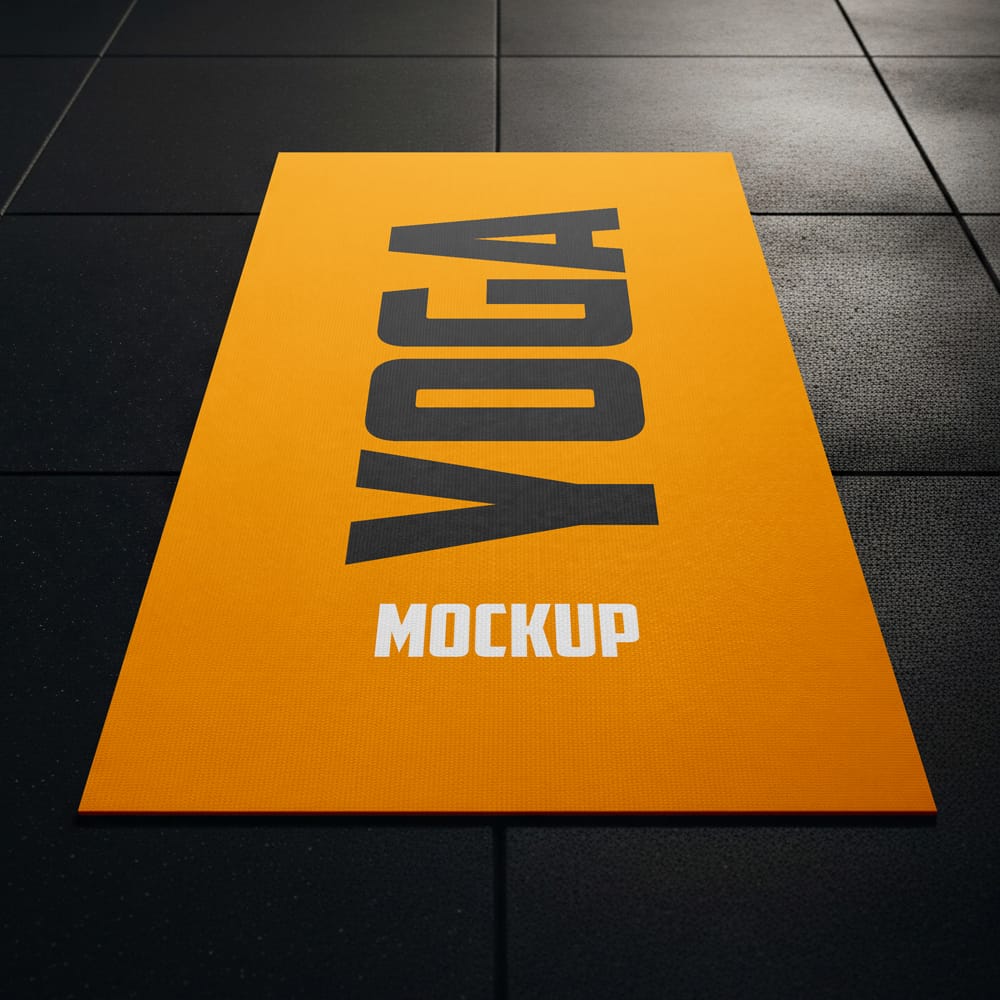 Free Fitness Mat Mockup on Rubber Gym Tiles PSD