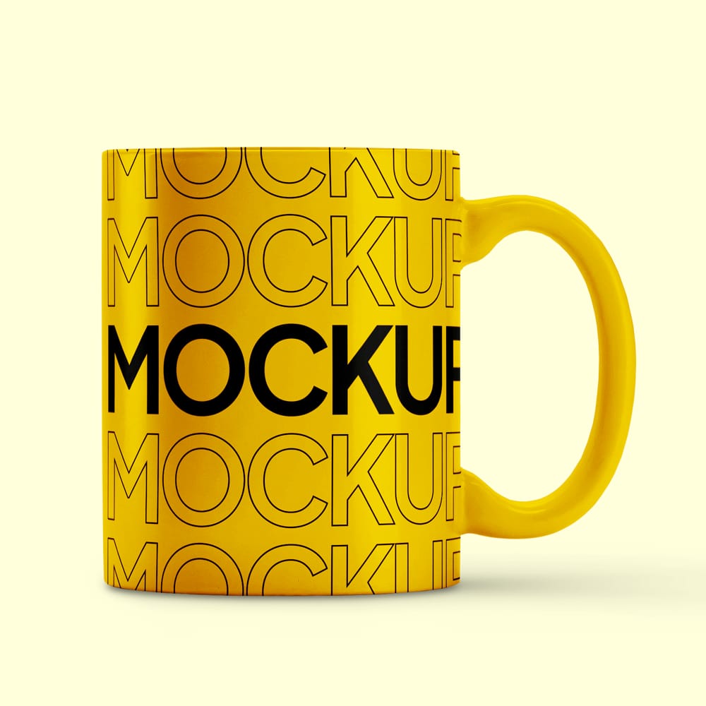 Free Floating Yellow Coffee Mug Mockup PSD