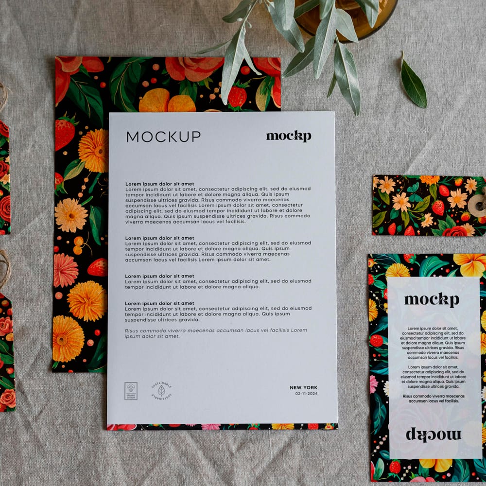 Free Floral Stationery Branding Mockup PSD