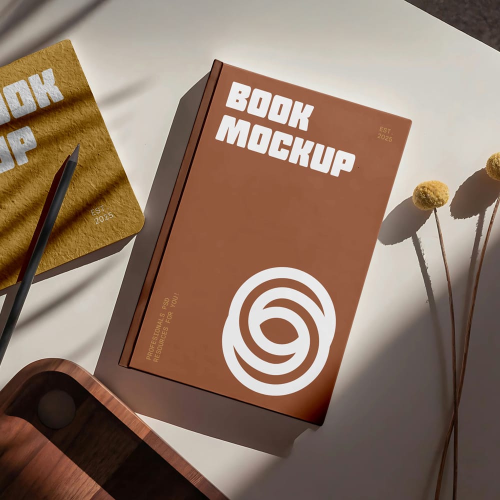 Free Laying Hard Cover Book Mockup PSD