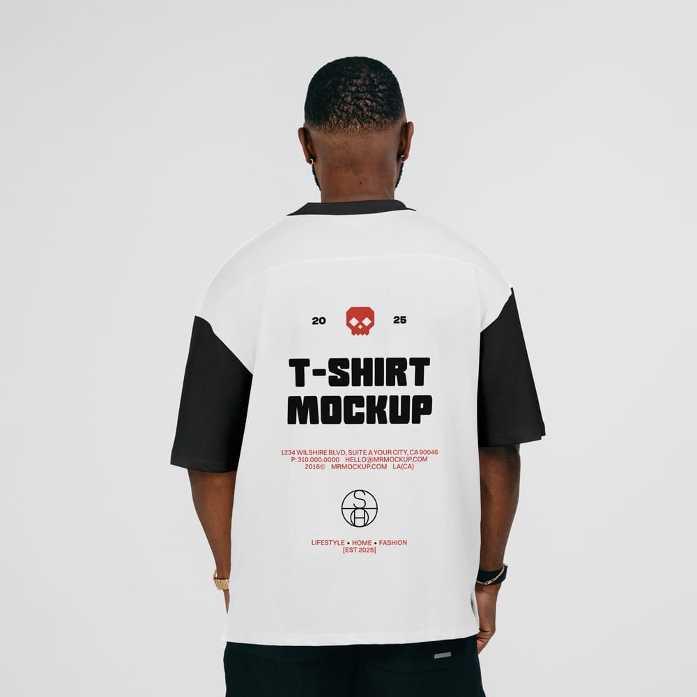 Free Men Back Turned T-Shirt Mockup PSD