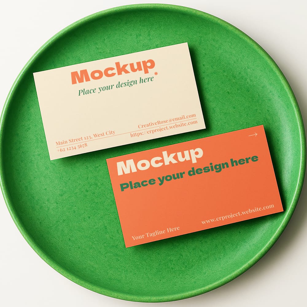 Free Minimalist Business Card Mockup on Green Plate PSD