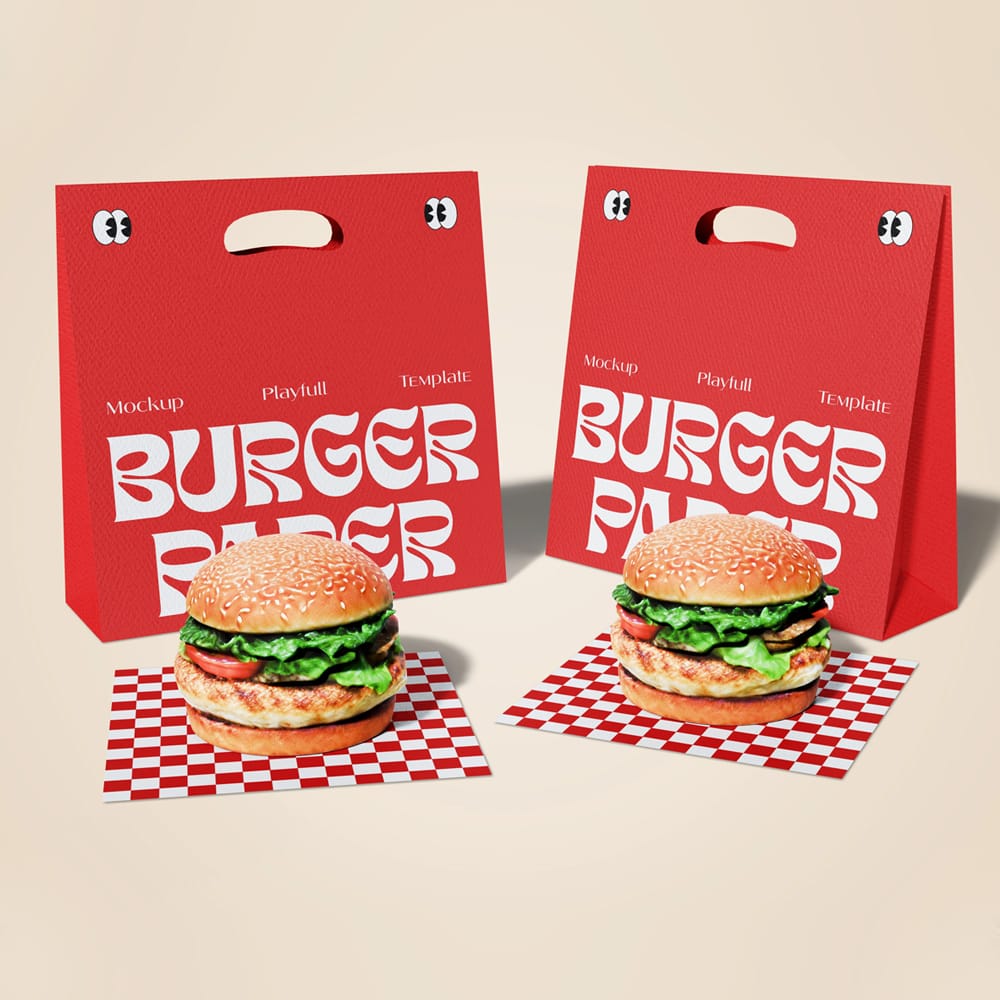 Free Paper Bag and Burger Mockup PSD