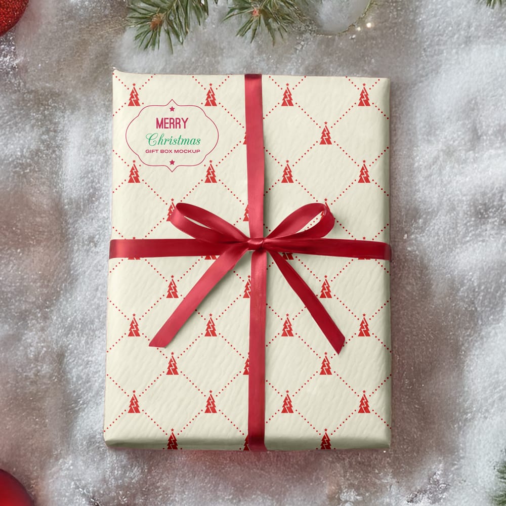 Free Photorealistic Christmas Gift Box Mockup PSD