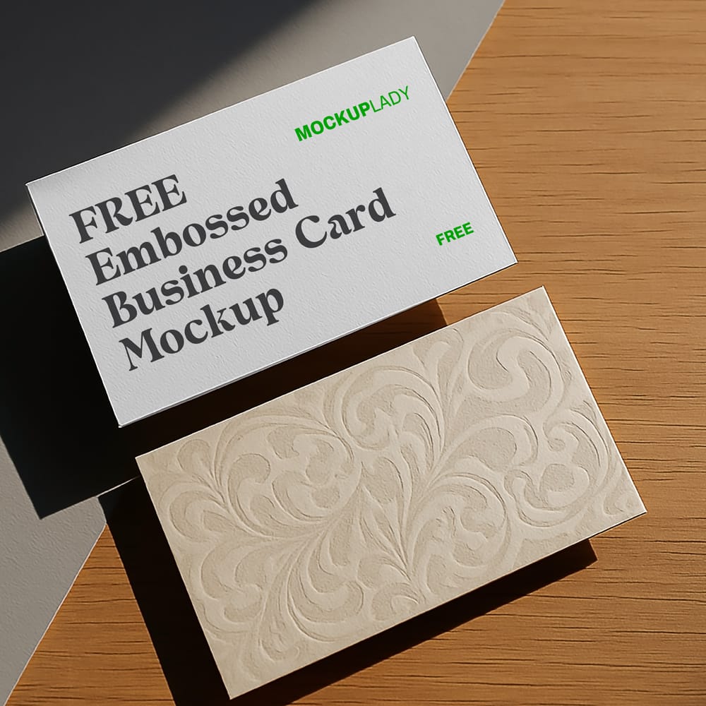 Free Photorealistic Embossed Business Card Mockup PSD