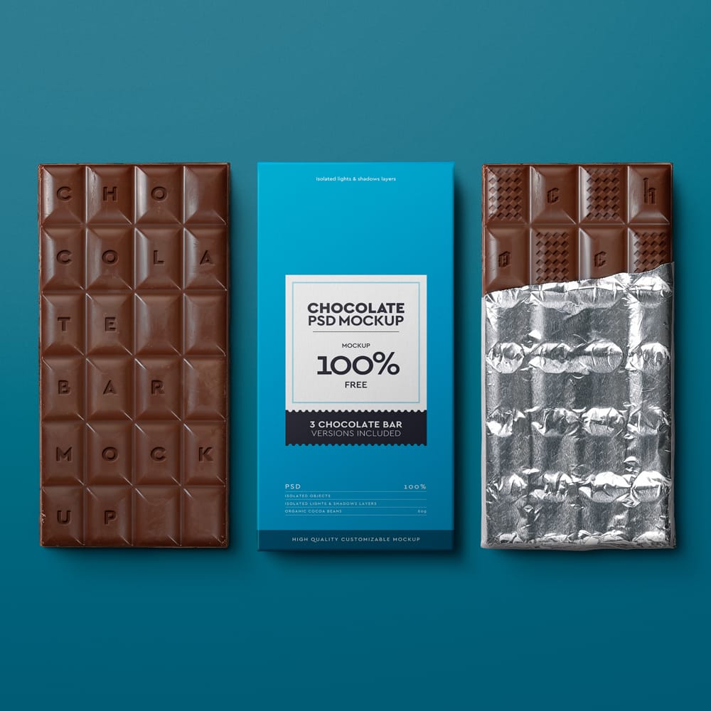 Free Realistic Triple View Chocolate Mockup PSD