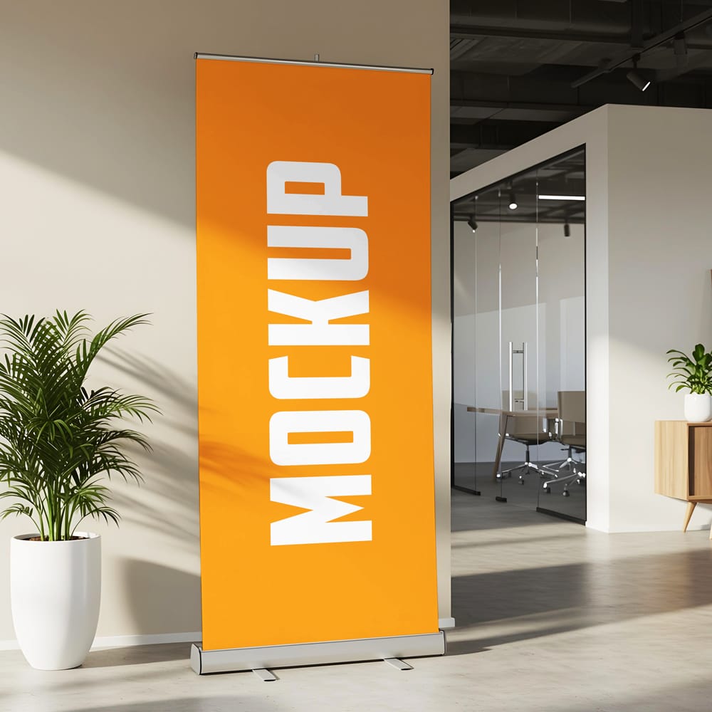 Free Roll-up Standing Banner Mockup Template PSD