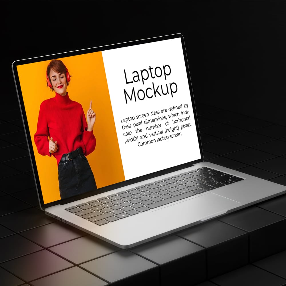 Free Side View of Laptop on Dark Box Mockup PSD