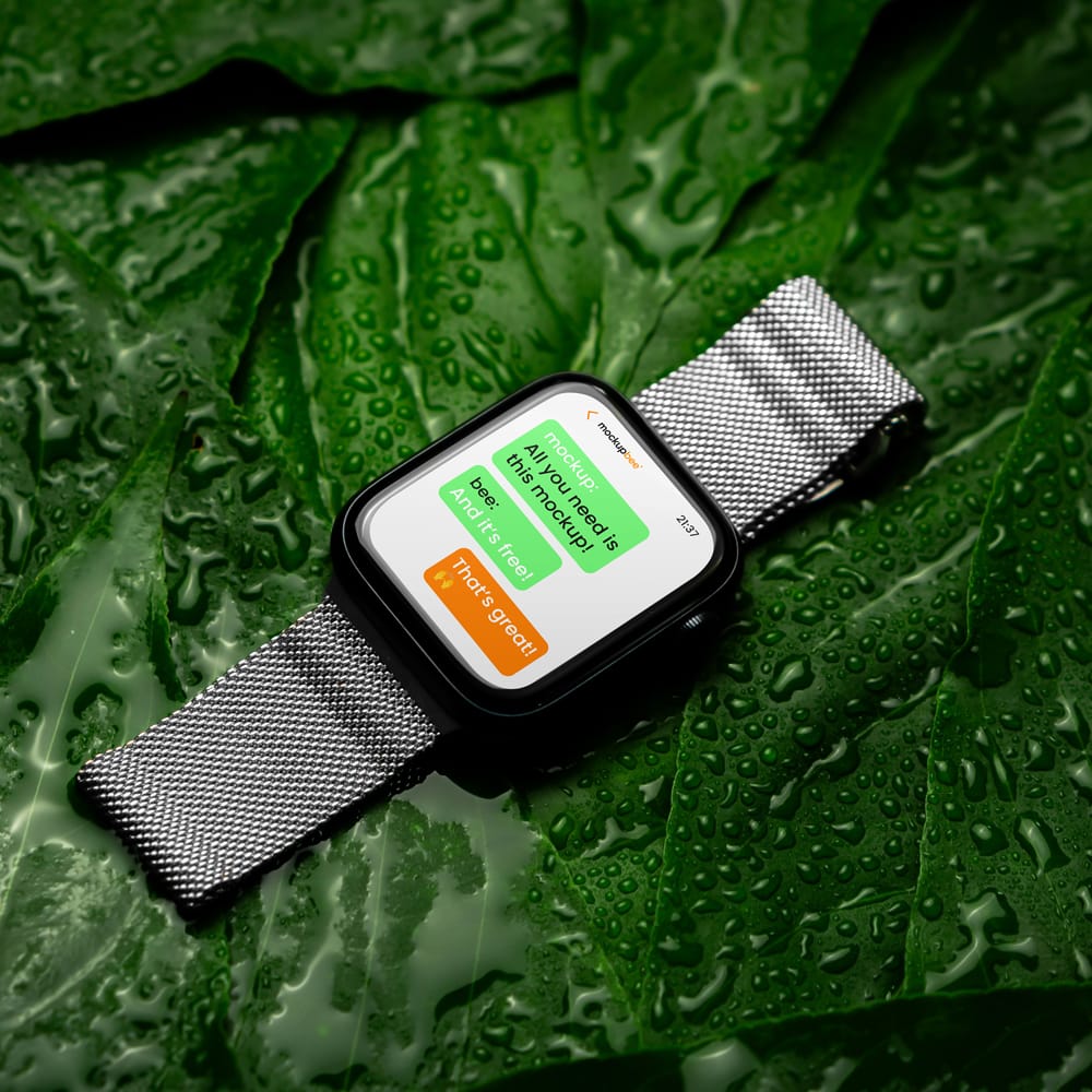 Free Smart Watch on Leaf Mockup PSD