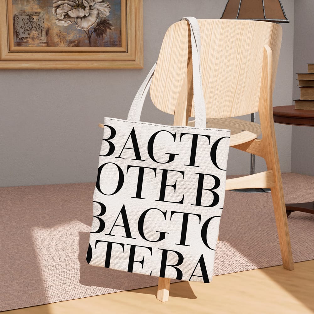 Free Tote Bag on Chair Mockup PSD