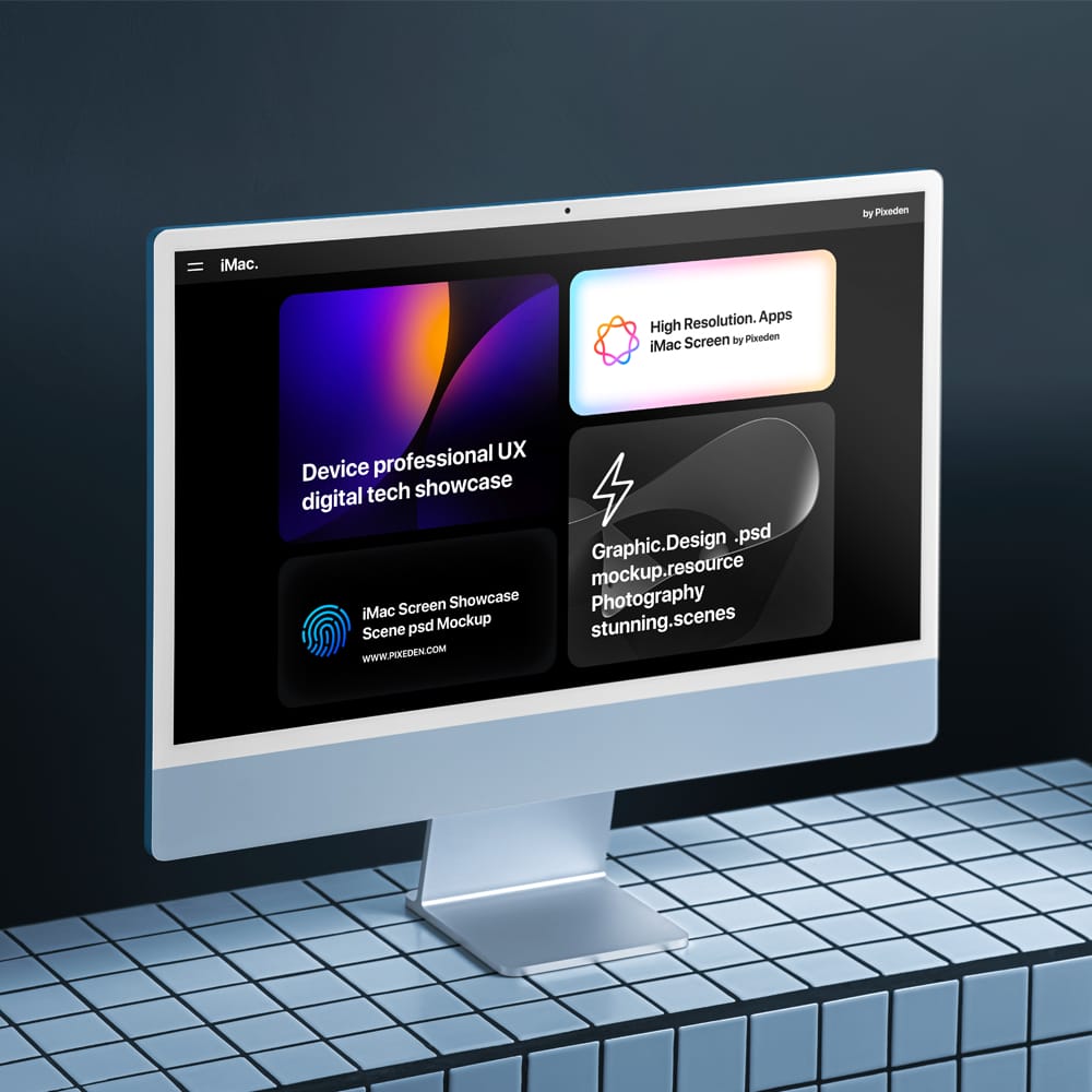 Free iMac Showcase Screen Scene Mockup Template PSD