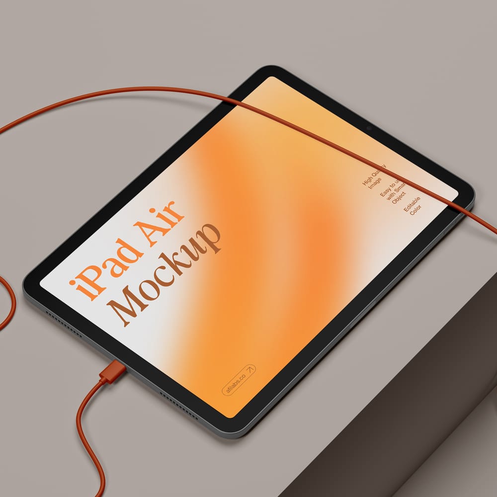 Free iPad Air Mockup with Cable PSD