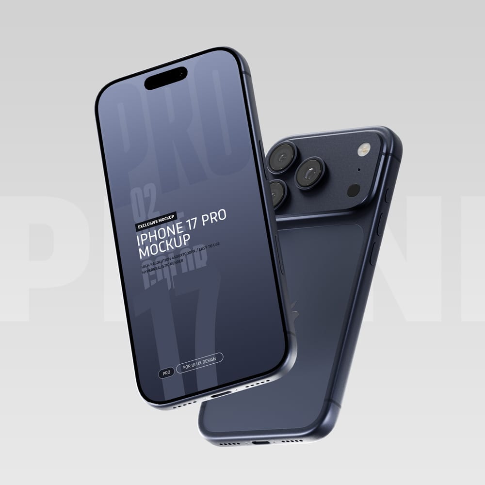 Free iPhone 17 Pro Mockup Blue Color PSD