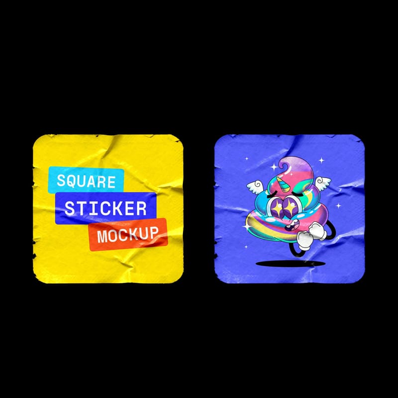 Glued and Worn Rectangle Sticker Mockup PSD