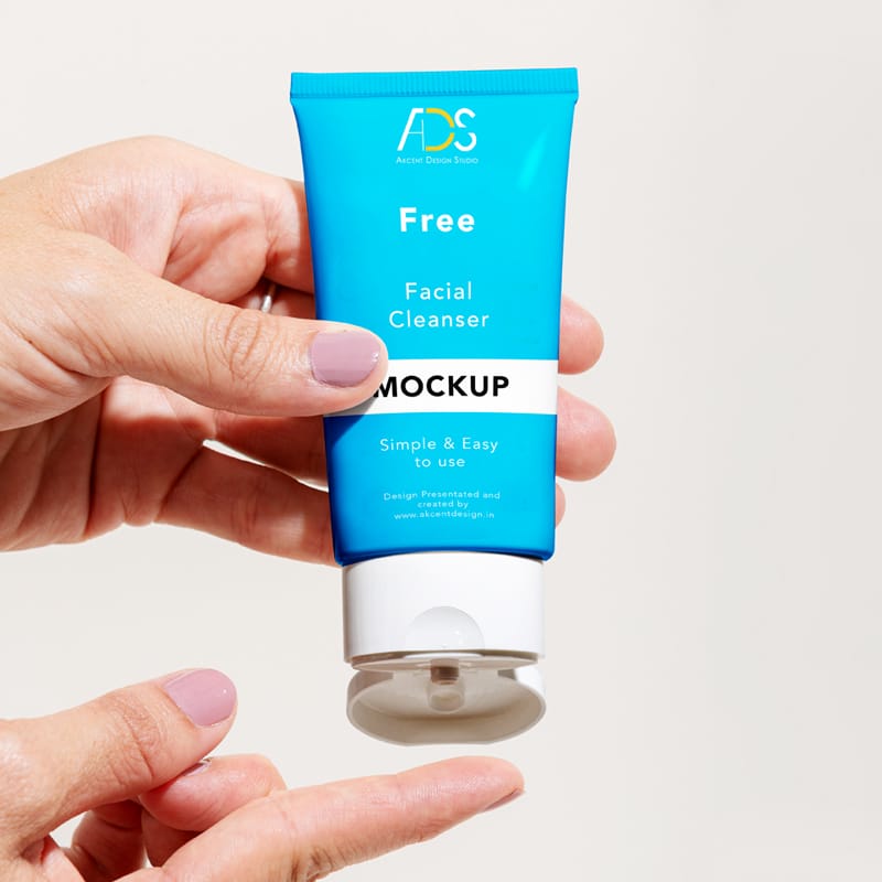 Hand-Held Facial Cleanser Tube Mockup PSD