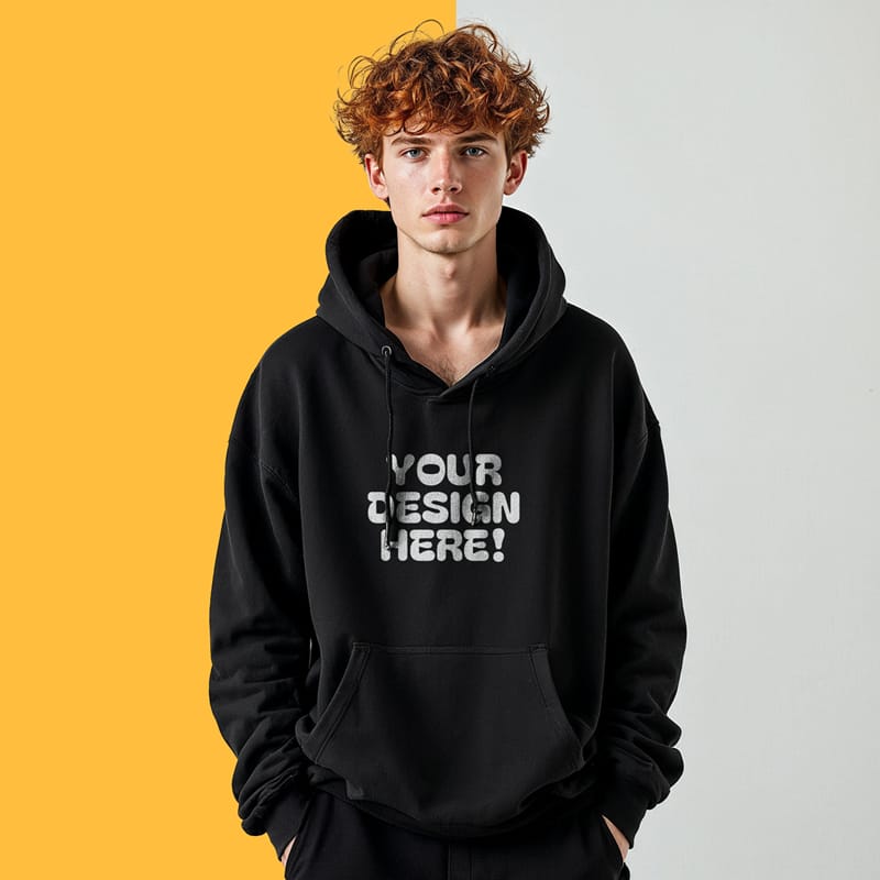 Handsome Male Black Hoodie Mockup PSD
