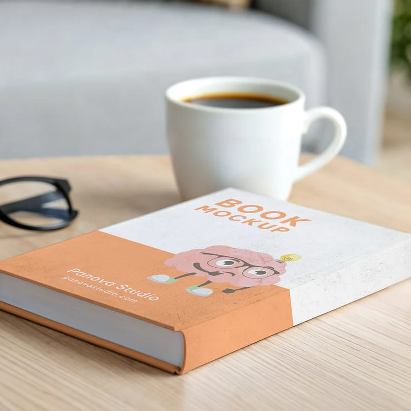 Hardcover Book on Table Mockup PSD