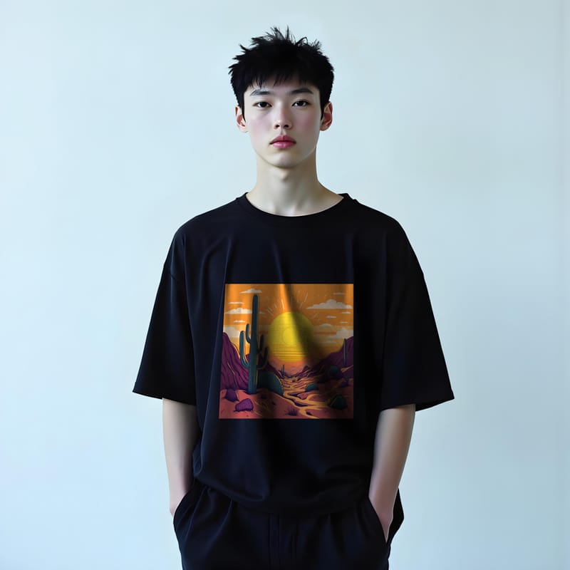 Korean Guy Black T-Shirt Mockup PSD